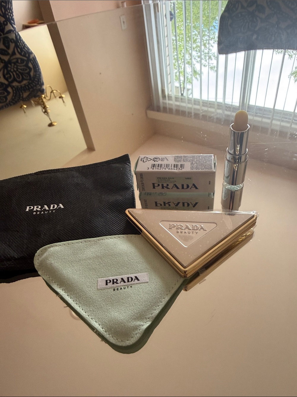 Prada Gold Compact Mirror with mini Prada lip balm! - Picture 3 of 6